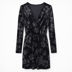 Fraiche By J Black Floral Velvet Long Sleeve Dress‎ Womens Size Large